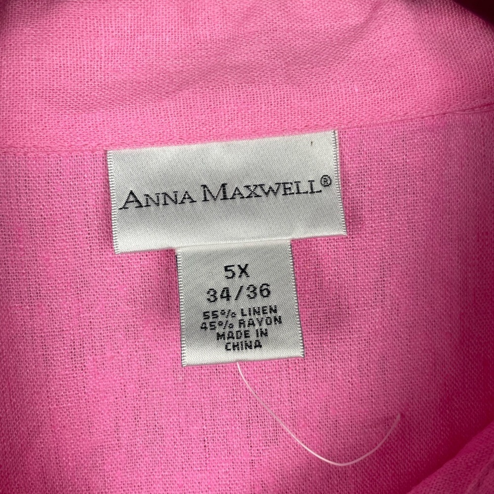 Anna Maxwell Pink Linen Blend Embroidered Floral Short Sleeve Button Up Shirt - Picture 8 of 10